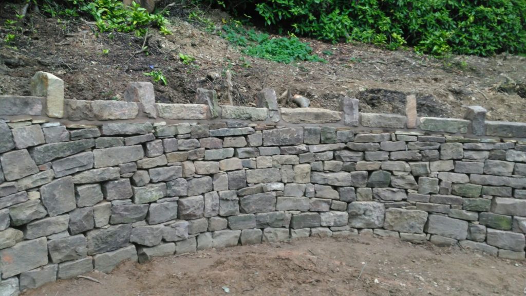 picture of a curved dry stone wall near Preston in Lancashire.