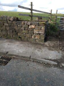 damaged wall in Mellor, blackburn that has been repaired.